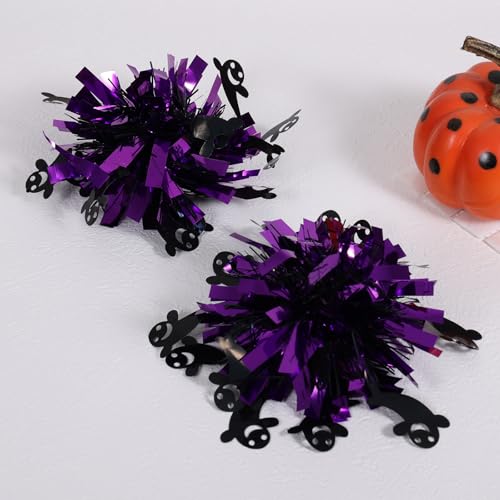 KCHIES Halloween Ghost Hair Bows 4-Inch Purple Metallic Bow Hair Clips for Girls - Halloween Bow-B