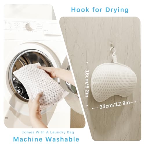 Small White Bathtub Pillow - Ergonomic Neck & Back Support with 3 Suction Cups