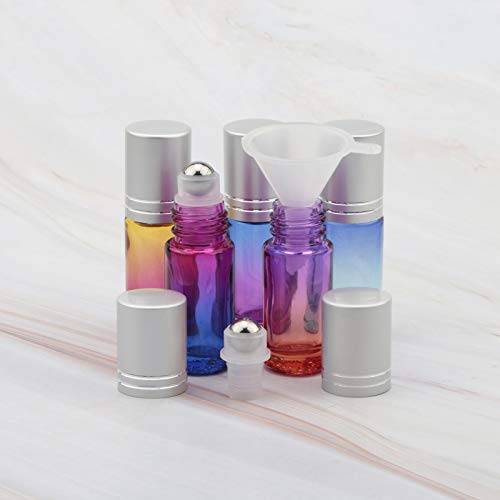 Kesell 10pcs 5ml Gradient Glass Essential Oil Roller Bottles with Funnel