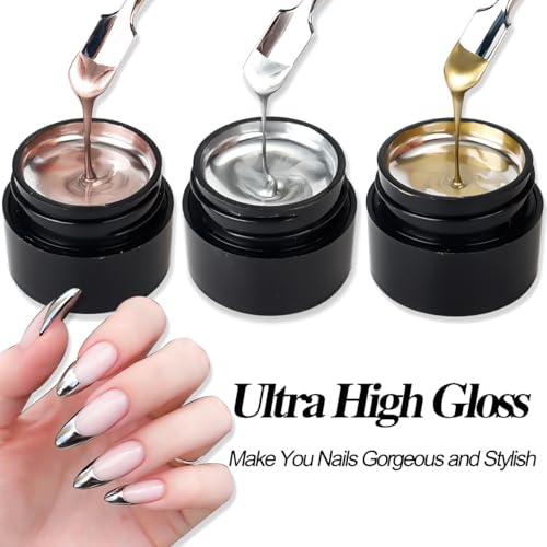 SUTOZMIWE Metallic Gel Nail Polish Set - Chrome & Mirror Effect, 3 Colors