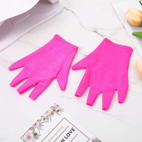 Xelsluthe UV Protection Gloves for Manicures - Fingerless, Black & Pink