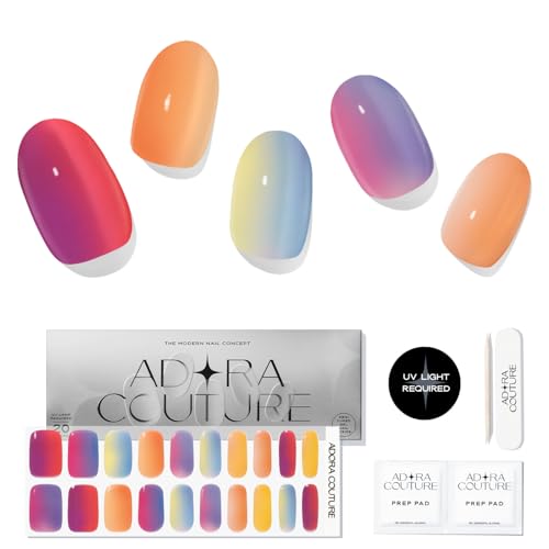 Adora Couture Semi-Cured Gel Nail Strips Kit - 20 Pieces with Prep Pads, Nail File & Wooden Stick