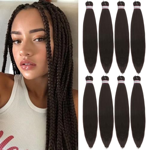 ATRAENTE 18 Inch Pre-Stretched Braiding Hair - Deep Brown (8 Packs)