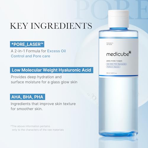 Medicube Zero Pore Exfoliating & Hydrating Toner 8.45 Fl Oz - Clear Skin Care for Pores & Sebum Control