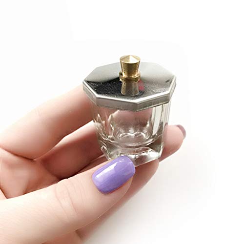 Mini Glass Dappen Dish with Stainless Steel Lid - Nail Art Mixing Cup, 2 Pack