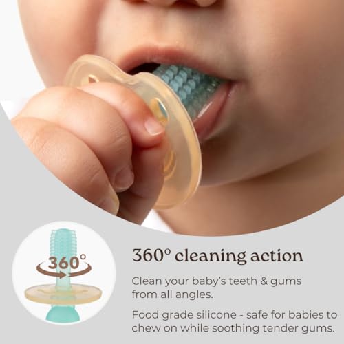 Haakaa 360° Silicone Baby Toothbrush - Soft, BPA-Free, Gum Massager for Infants (Pink)