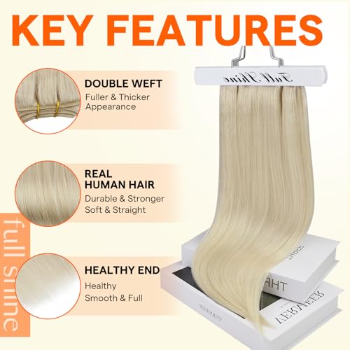 Full Shine Hair Extensions 24 Inch Weft Hair Extensions Human Hair Color Platinum Blonde Extensions Sew In Extensions Real Human Hair Remy Human Hair Weft 105G