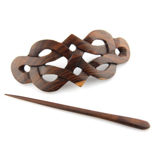 Evolatree Handmade Wooden Hair Barrettes - Celtic Princess Style - Brown, 4-inch