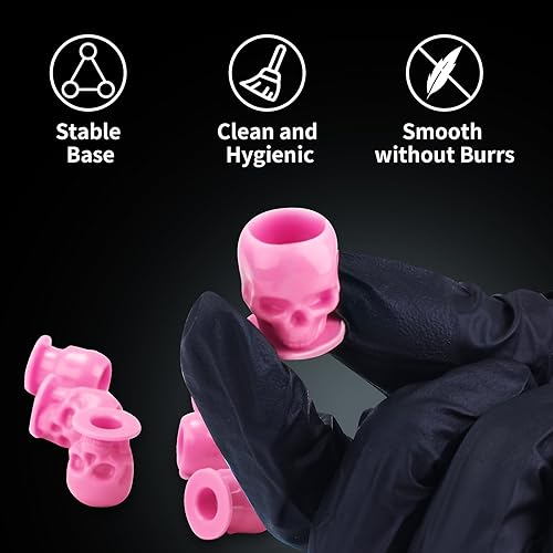YILONG Skull 200pcs Disposable Tattoo Ink Cups with Stable Base Pink - 14mm Cap, 18mm Base