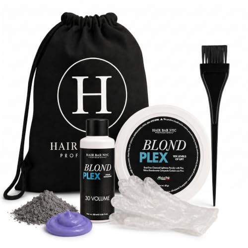 Hair Bar NYC Blond Plex 10X Lightener + 30 Volume Violet Developer Kit ? Dust-Free Charcoal Bleach Powder (50g / 1.76 oz) + Anti-Brass Developer (120 ml / 4.06 fl oz) ? Bond-Building Formula