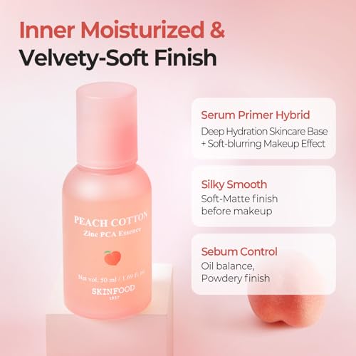 SKINFOOD Peach Cotton Zinc PCA Face Primer Serum for Hydrating & Mattifying
