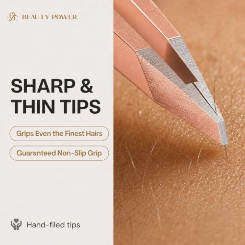 Rose Gold Precision Slant Tip Tweezers - Stainless Steel for Brow Shaping