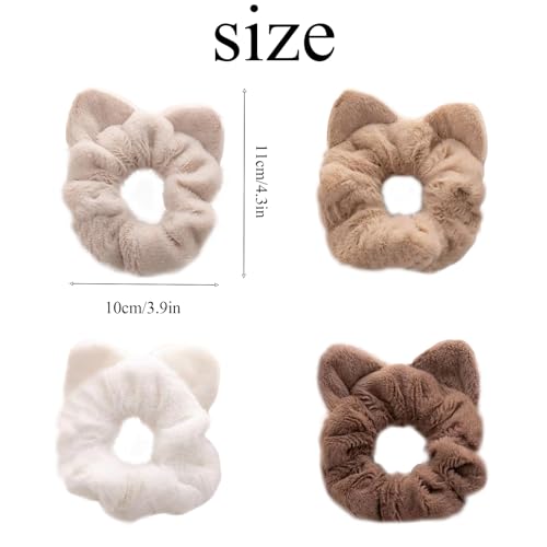 4-Pack Plush Cat Ear Hair Scrunchies for Girls & Women