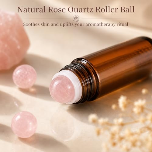 Purple Rose Quartz Roller Ball Perfume Bottle - 50ml Amber Glass