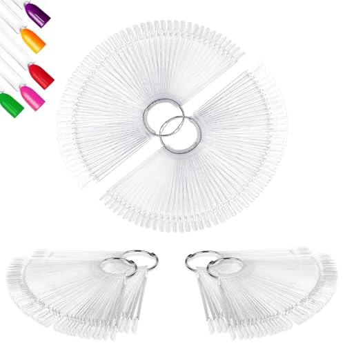 ADULLPONY 200 Clear Nail Swatch Sticks with Rings for Gel & Nail Polish Display