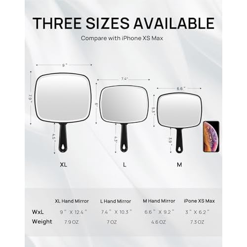 OMIRO Hand Mirror, Black Handheld Mirror with Handle, 6.6" W x 9.2" L