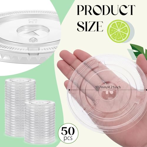 50 Clear Plastic Strawless Flat Lids for 32 oz Cups - Durable & Versatile