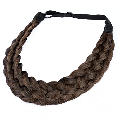 Copper Brown 5-Strand Synthetic Hair Braided Headband – Chunky Plaits, 56g, DIGUAN