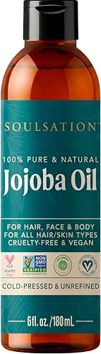SoulSation 6oz Pure Cold Pressed Jojoba Oil for Skin, Hair, Face & Body – Vegan, Non-GMO, Cruelty-Free Moisturizer