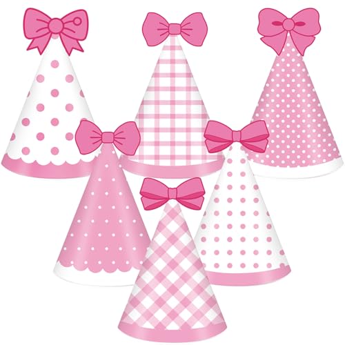 24pcs Pink Cone Party Hats with Bow - Cute Birthday Supplies