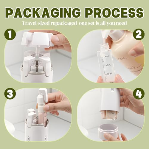 4 in 1 Travel Dispenser - White 30ML Leak-Proof Bottles with Labels