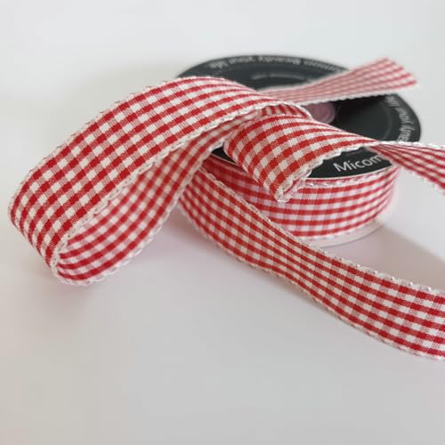 1-Inch Red and White Gingham Ribbon - 25 Yards Taffeta Plaid