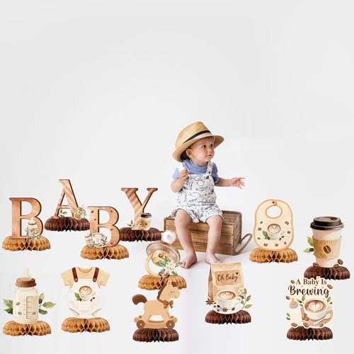 Coffee Themed Baby Shower Centerpieces - 12 Honeycomb Props