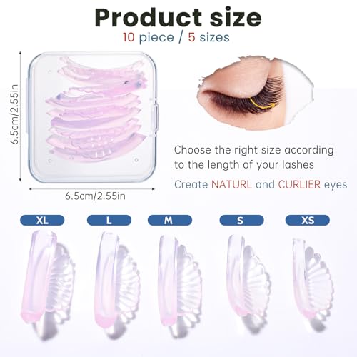 Ptwola Lash Lift Pads - 10 Silicone Rods in 5 Sizes for Eyelash Curling