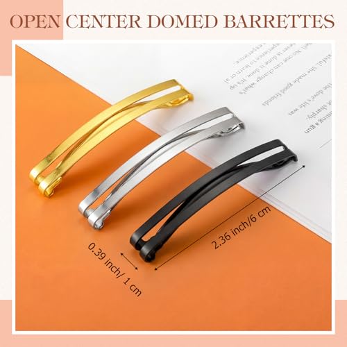Open Center Hair Barrettes 30pcs - Black, Silver, Gold - 2.36 x 0.39 Inch, Secure & Stylish