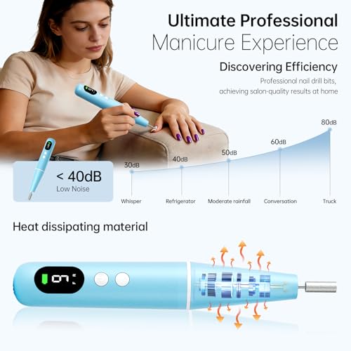 Ccigedy Cordless Electric Nail Drill File - Blue, 20,000 RPM