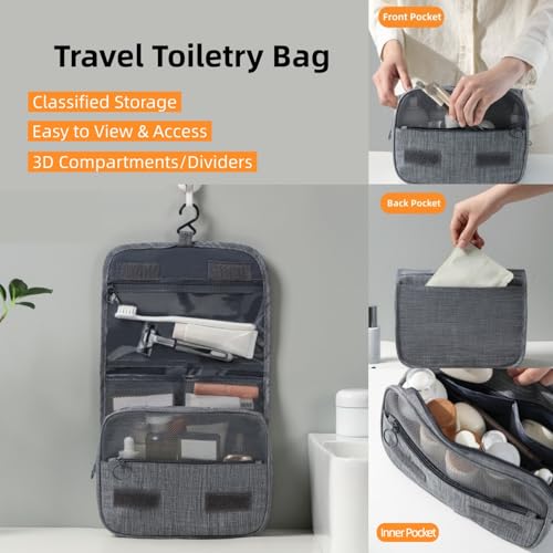 AURIGONSEL Hanging Toiletry Bag with Dry-Wet Separation, Travel Organizer