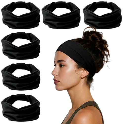 Wide Elastic Headbands for Women - 6-Pack Non-Slip Soft Hair Bands