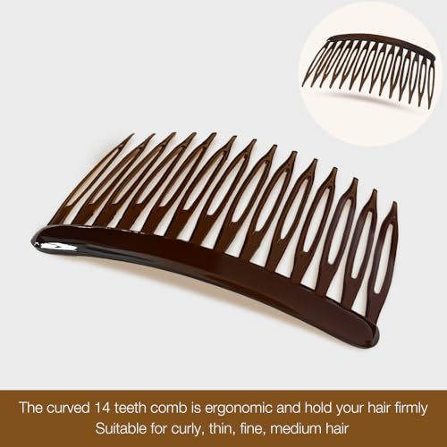ELLOPH 12 Pack French Hair Combs for Women - Black, White, Brown, Decorative Side Hair Clips for Bridal & Updos, 14 Teeth, Fine & Thin Hair