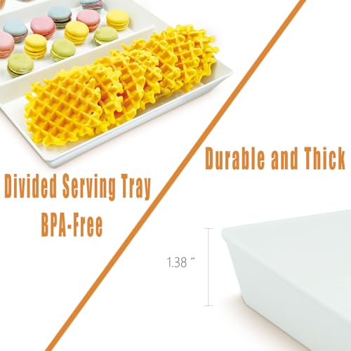 Divided Serving Tray Platter - 2 Pack, 15" x 10" White Plastic Trays