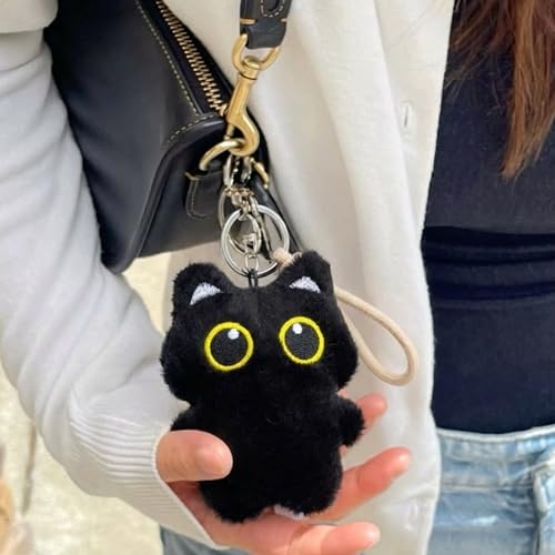 Brown Black Cat Compact Mirror Keychain - Travel Makeup & Bag Charm