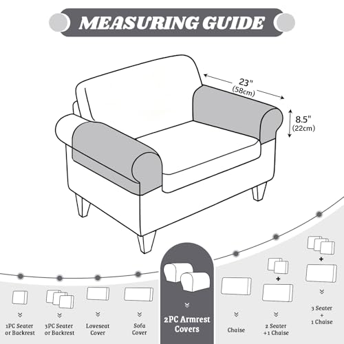 Stretch Light Grey Armrest Covers for Sectional Sofas - 2PC Set