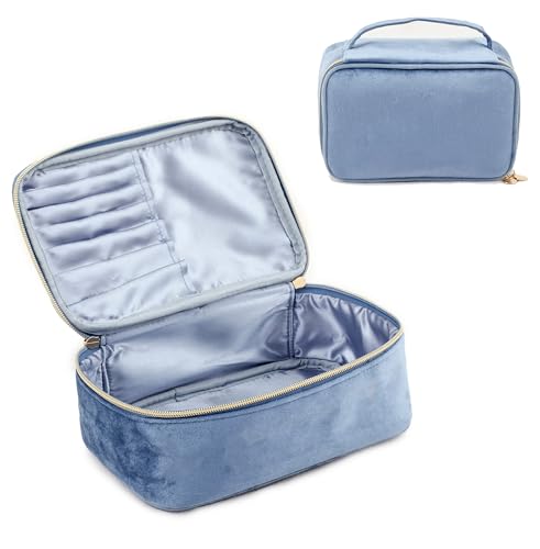 KOPY Sky Blue Velvet Makeup Bag - Large Travel Organizer