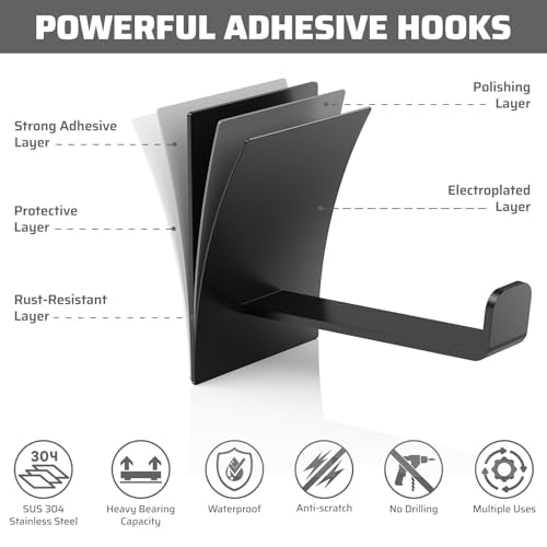 Heavy-Duty Adhesive Hooks - 4 Pack Waterproof Stainless Steel
