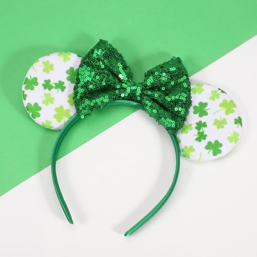 St Patrick's Day Headbands - Green Shamrock Mouse Ears Sequin Hairbands (Variation: St patricks day Headbands) Ardorchid