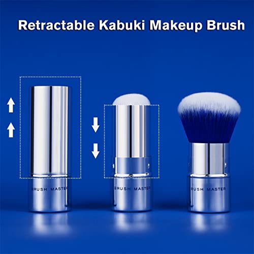 Blue Retractable Kabuki Makeup Brush - Portable Powder Brush