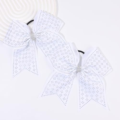 OAOLEER White 16PCS Glitter Cheer Bows - 7” Rhinestone Hair Bows