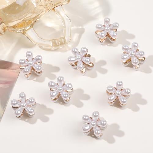 Ivyu Pearl Floral Mini Claw Hair Clips - Gold Hair Accessories for Weddings & Daily Wear