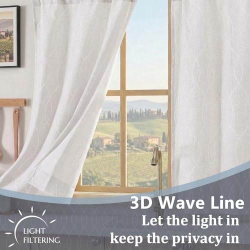 Chyhomenyc 24-Inch Faux Linen Cafe Curtains - 2 Panels, 3D Wave Line Design
