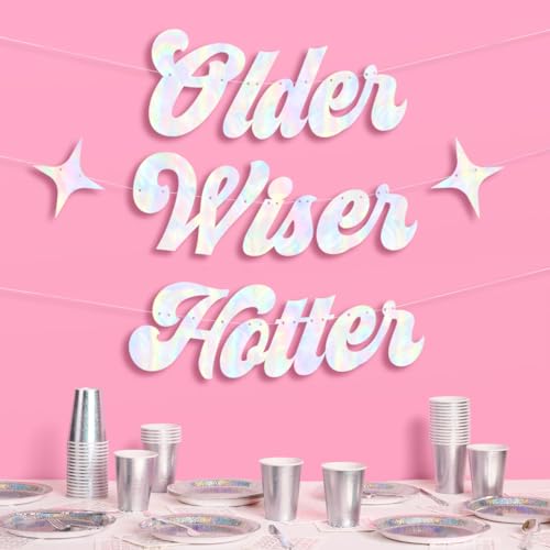 Iridescent Older Wiser Hotter Banner - 3 Ft Birthday Decor