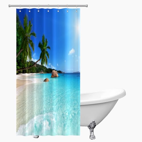 Ocean Beach Shower Curtain - Blue Sky Tropical Design 36x72
