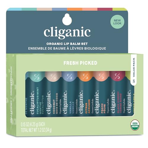 Cliganic Organic Lip Balm Set - 8 Natural Flavors for Soft Lips