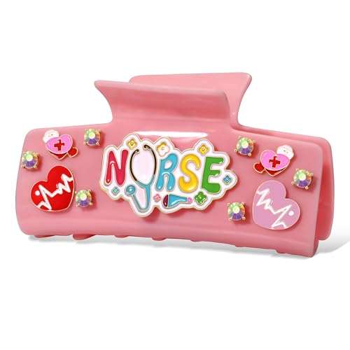 BVGA Nurses Day Pink Hair Clips with Nurse Hat Stethoscope Heart Pattern B - Nursing Graduation & Gift