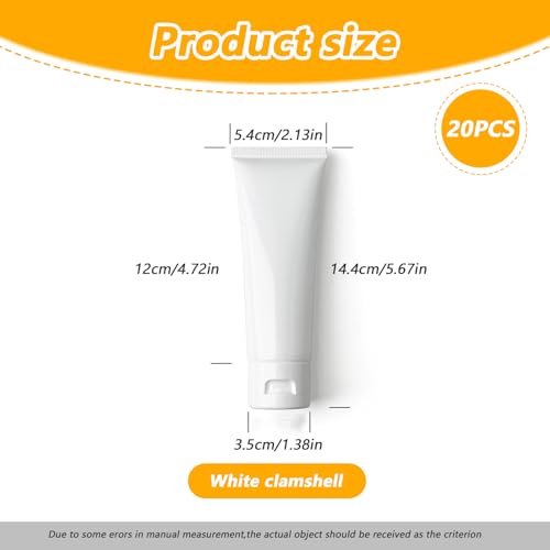 80ml White Plastic Refill Cosmetic Bottles Set of 20 with Flip Covers