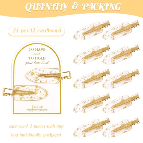 Jelyne 24Pcs Gold Glitter No Crease Hair Clips for Bridesmaids & Styling - Includes 12 Card Sets