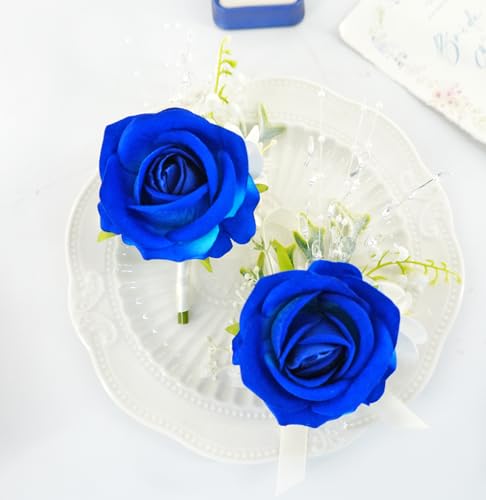Royal Blue Silk Rose Boutonniere for Men - Wedding & Prom